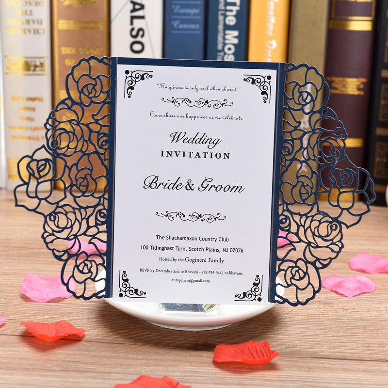 FOMTOR 40-Pack Blue Laser Cut Wedding Invitation Cards Set w/Envelopes & Inserts & Seals â€“ for Wedding, Bridal Shower, Graduation, Birthday Party, Engagement, Anniversary - Image 2